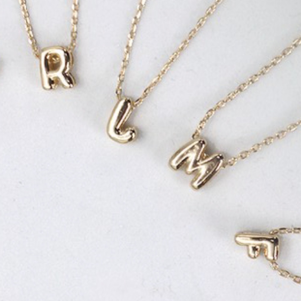 Gold Mini Bubble Initial Necklace (5101)